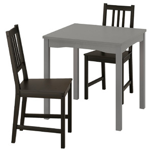 HAUGA / STEFAN Table and 2 chairs, grey/brown-black, 74x74 cm