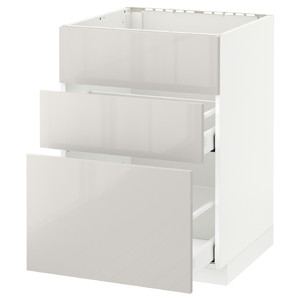 METOD / MAXIMERA Base cab f sink+3 fronts/2 drawers, white, Ringhult light grey, 60x60 cm