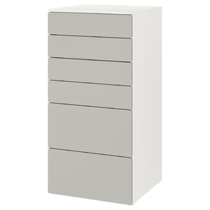 SMÅSTAD / PLATSA Chest of 6 drawers, white, grey, 60x55x123 cm