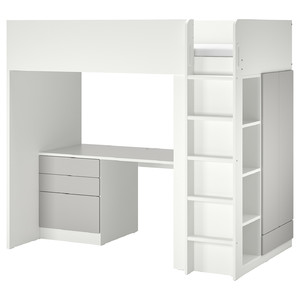 SMÅSTAD Loft bed, white grey/with desk with 2 shelves, 90x200 cm