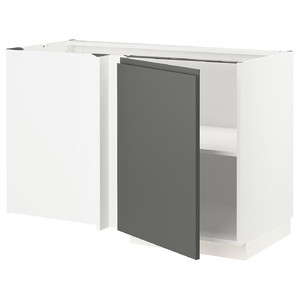 METOD Corner base cabinet with shelf, white/Voxtorp dark grey, 128x68 cm