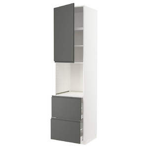 METOD / MAXIMERA High cabinet f oven+door/2 drawers, white/Voxtorp dark grey, 60x60x240 cm