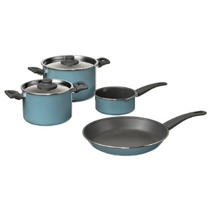HEMLAGAD 6-piece cookware set, grey/grey-blue