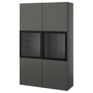 BESTÅ Storage combination w glass doors, dark grey Lappviken/Fällsvik anthracite, 120x42x193 cm