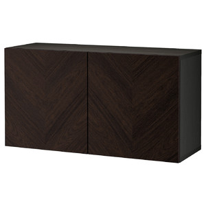 BESTÅ Wall-mounted cabinet combination, black-brown Hedeviken/dark brown stained oak veneer, 120x42x64 cm