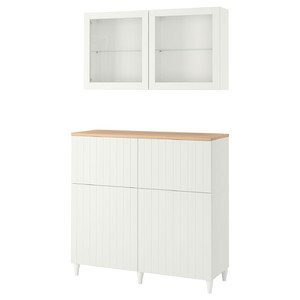 BESTÅ Storage combination w doors/drawers, white/Sutterviken/Kabbarp white clear glass, 120x42x240 cm