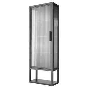 MOSSJÖN Wall cabinet w shelves/glass door, anthracite, 36x18x102 cm