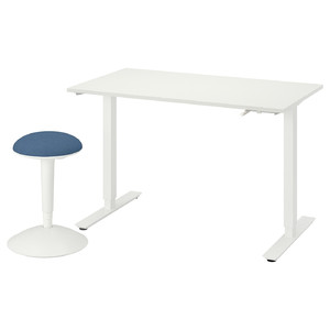TROTTEN / NILSERIK Desk+sit/stand support, white/dark blue