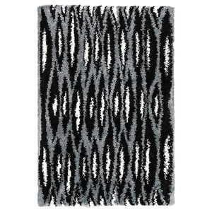 BULLERREMSA Rug, high pile, black grey/white, 133x195 cm