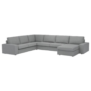 KIVIK Corner sofa, 6-seat w chaise longue, Tibbleby beige/grey