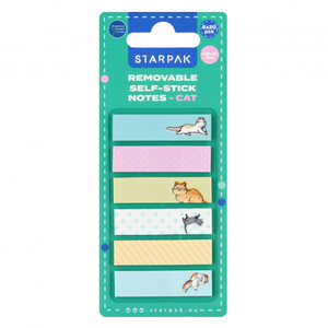 Starpak Removable Self-Stick Notes Cat 45x12mm 6 Colours x 20pcs