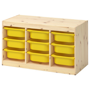 TROFAST Storage combination with boxes, light white stained pine, yellow, 94x44x52 cm