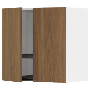 METOD Wall cabinet w dish drainer/2 doors, white/Tistorp brown walnut effect, 60x60 cm