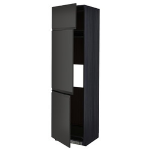 METOD High cab f fridge/freezer w 3 doors, black/Upplöv matt anthracite, 60x60x220 cm