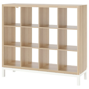 KALLAX Shelving unit with underframe, white stained oak effect/white, 147x129 cm