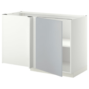 METOD Corner base cabinet with shelf, white/Veddinge grey, 128x68 cm