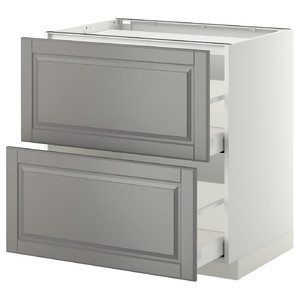 METOD / MAXIMERA Base cab f hob/2 fronts/2 drawers, white/Bodbyn grey, 80x60 cm
