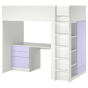 SMÅSTAD Loft bed, white lilac/with desk with 4 drawers, 90x200 cm