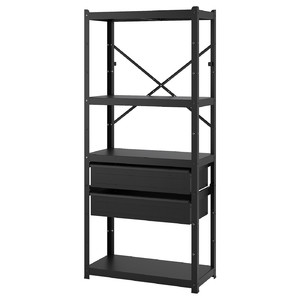 BROR Shelving unit with drawers/shelves, black, 85x40x190 cm