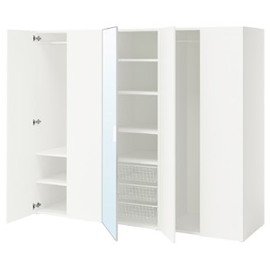 PLATSA Wardrobe with 5 doors, white STRAUMEN mirror glass /FONNES white, 220x57x181 cm