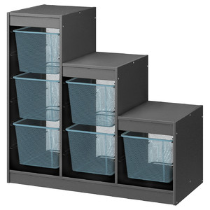 TROFAST Storage combination with boxes, grey/grey-blue, 99x44x94 cm