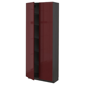 METOD High cabinet with shelves, black Kallarp/high-gloss dark red-brown, 80x37x200 cm