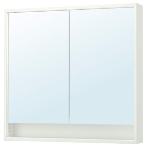 FAXÄLVEN Mirror cabinet w built-in lighting, white, 100x15x95 cm