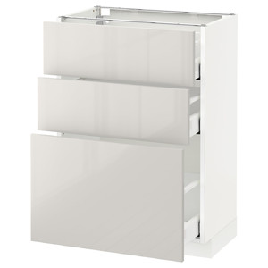 METOD / MAXIMERA Base cabinet with 3 drawers, white, Ringhult light grey, 60x37 cm