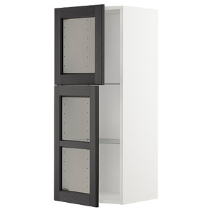 METOD Wall cabinet w shelves/2 glass drs, white/Lerhyttan black stained, 40x100 cm