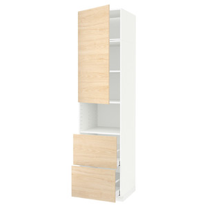 METOD / MAXIMERA Hi cab f micro w door/2 drawers, white/Askersund light ash effect, 60x60x240 cm