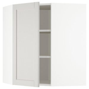 METOD Corner wall cabinet with shelves, white/Lerhyttan light grey, 68x80 cm