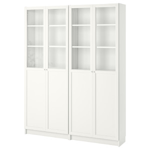 BILLY / OXBERG Bookcase, white, glass, 160x30x202 cm