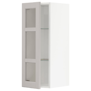 METOD Wall cabinet w shelves/glass door, white/Lerhyttan light grey, 30x80 cm