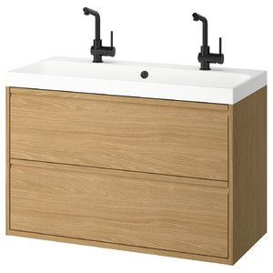 ÄNGSJÖN / BACKSJÖN Wash-stnd w drawers/wash-basin/taps, oak effect, 100x48x69 cm