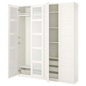 PAX / BERGSBO Wardrobe combination, white, frosted glass, 200x38x236 cm