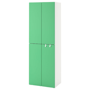 SMÅSTAD / PLATSA Wardrobe, white green, with 2 clothes rails, 60x40x180 cm