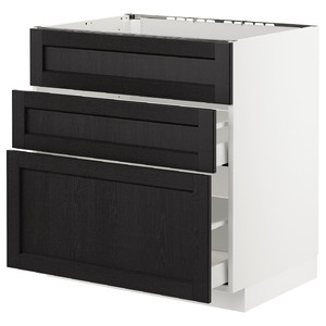 METOD/MAXIMERA Base cab f sink+3 fronts/2 drawers, white/Lerhyttan black stained, 80x61.9x88 cm