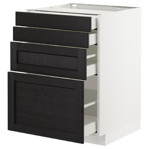 METOD / MAXIMERA Base cab 4 frnts/4 drawers, white/Lerhyttan black stained, 60x60 cm