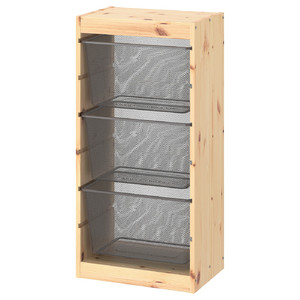 TROFAST Storage combination with boxes, light white stained pine/dark grey, 44x30x91 cm