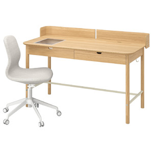 RIDSPÖ / LÅNGFJÄLL Desk and chair, oak beige/white