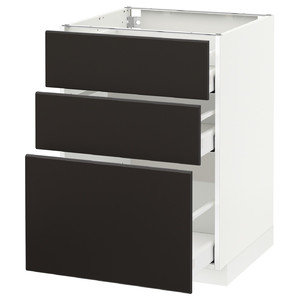 METOD/MAXIMERA  Base cabinet with 3 drawers, white, Kungsbacka anthracite, 60x60 cm