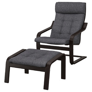 POÄNG Armchair and footstool, black-brown/Gunnared dark grey