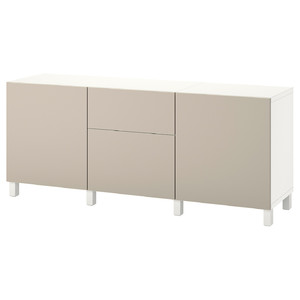 BESTÅ Storage combination with drawers, white Lappviken/Stubbarp/light grey/beige, 180x42x74 cm