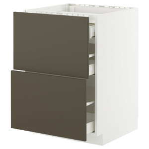 METOD / MAXIMERA Base cab f hob/2 fronts/3 drawers, white/Havstorp brown-beige, 60x60 cm