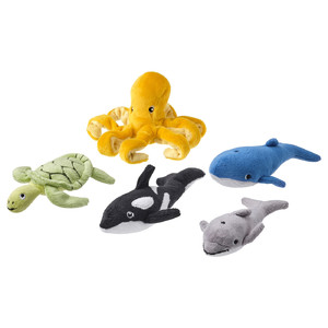 BLÅVINGAD 5-piece soft toy set, ocean animals/mixed colours