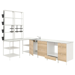 ENHET Corner kitchen, white, oak effect