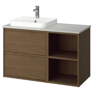 ÄNGSJÖN / BACKSJÖN Wash-stand/wash-basin/tap, brown oak effect/grey stone effect, 102x49x71 cm