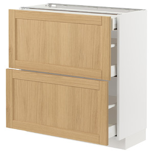 METOD / MAXIMERA Base cab with 2 fronts/3 drawers, white/Forsbacka oak, 80x37 cm