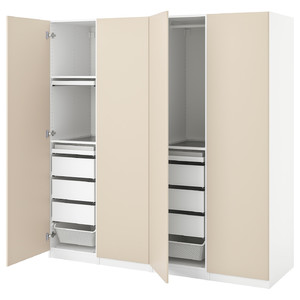 PAX / REINSVOLL Wardrobe combination, white/grey-beige, 200x60x201 cm