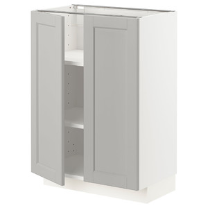 METOD Base cabinet with shelves/2 doors, white/Lerhyttan light grey, 60x37 cm